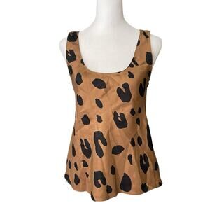 Theory Womens P Scoop Neck Tank Top Shell Blouse Leopard Print Silk NWT Career